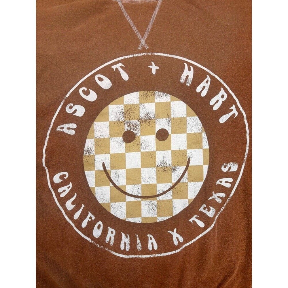Ascot + Hart Sweatshirt Women's XL Brown Smiley Face